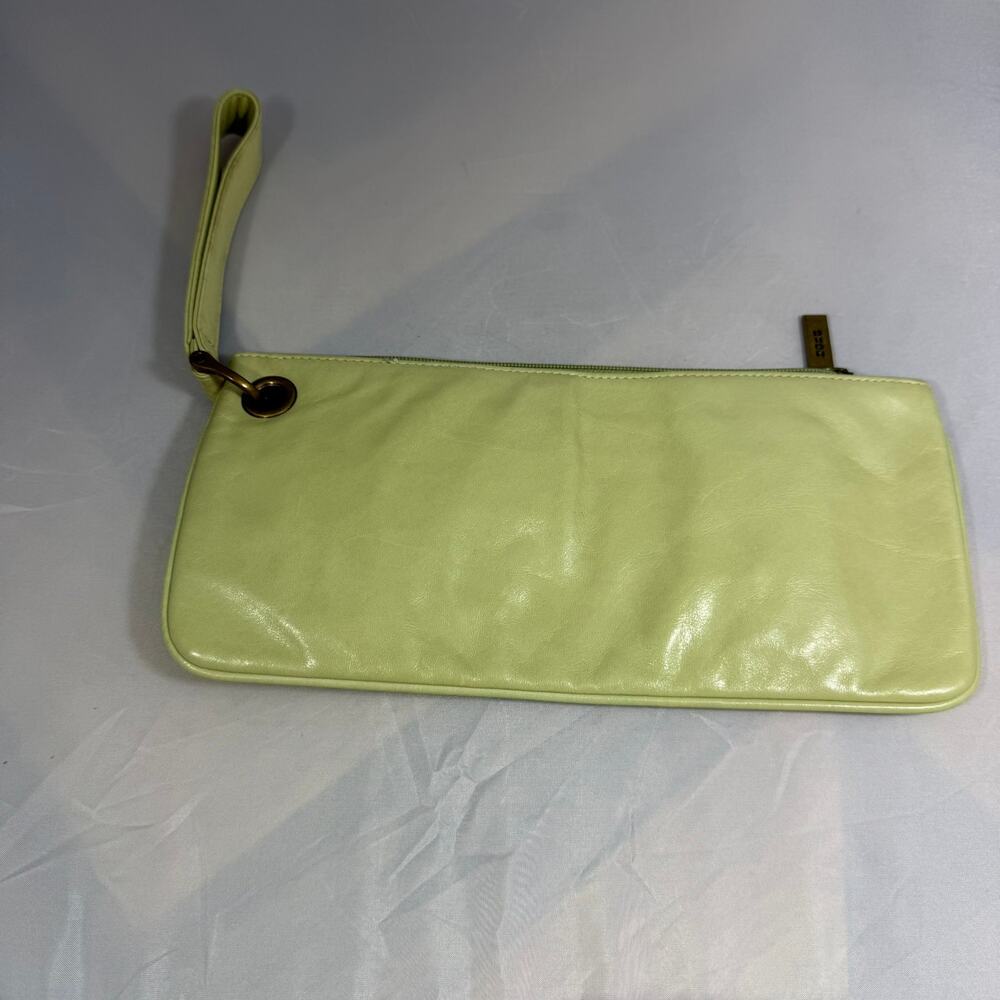 HOBO International Green Leather Wristlet Clutch Slim Zip Pouch